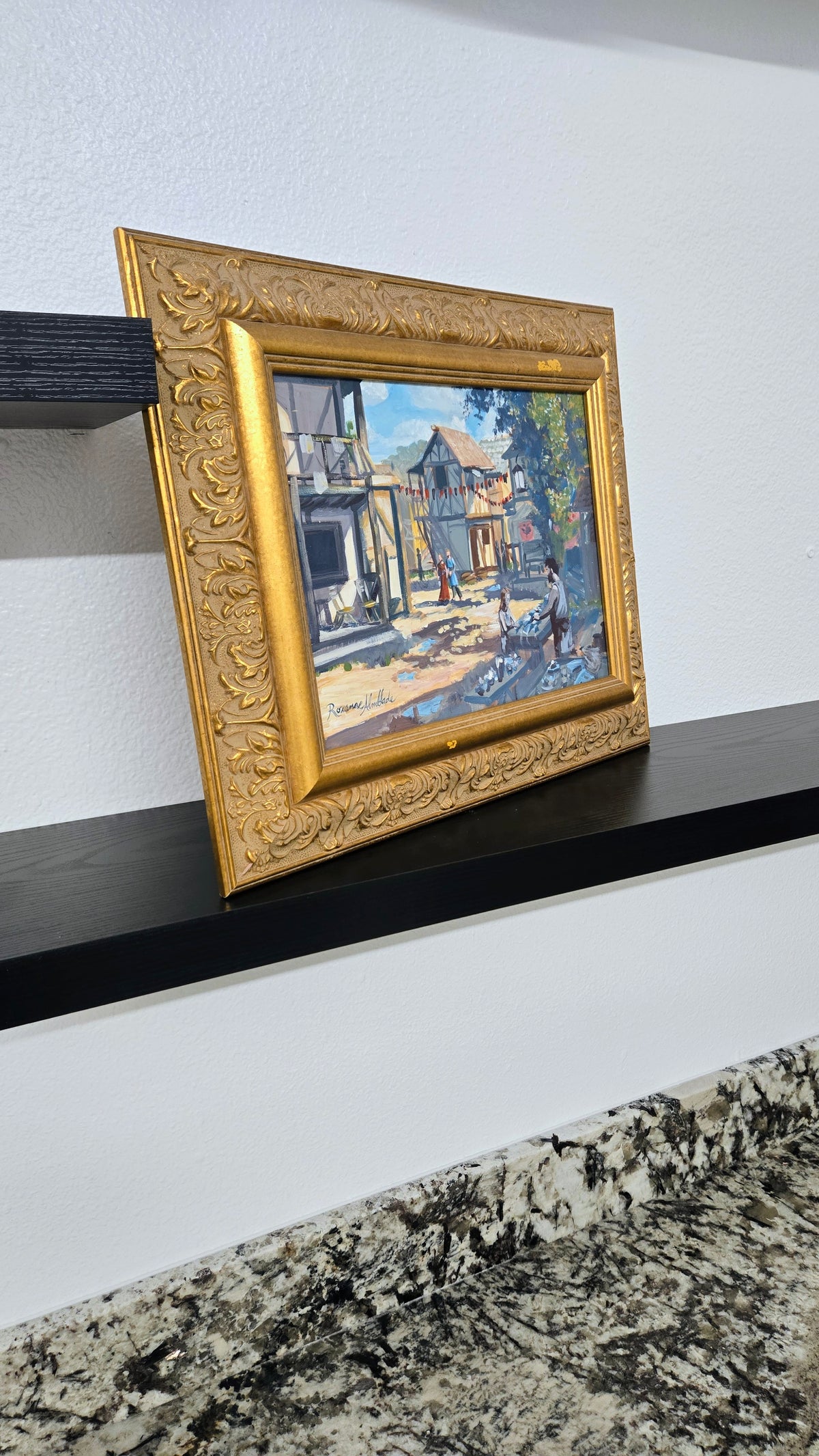 "Old Town Bicolline". Original Medieval Village painting by Roxanne Almblade