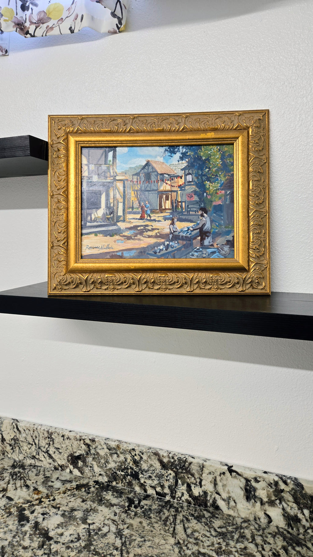 "Old Town Bicolline". Original Medieval Village painting by Roxanne Almblade