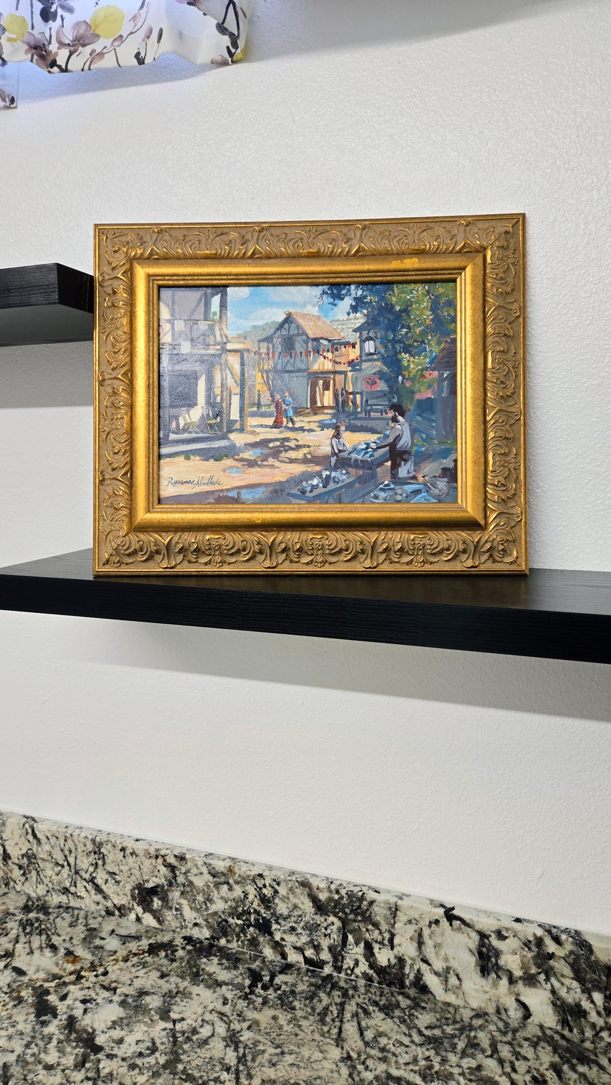 "Old Town Bicolline". Original Medieval Village painting by Roxanne Almblade