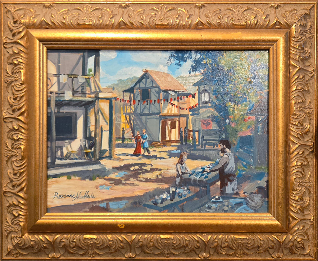 "Old Town Bicolline". Original Medieval Village painting by Roxanne Almblade