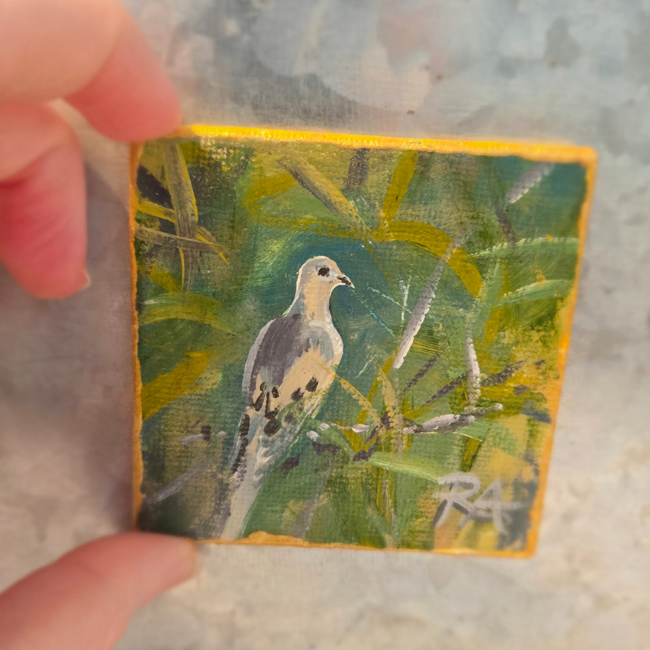 Morning Dove.  2.5x2.5 in Tiny Hand-painted Magnet.