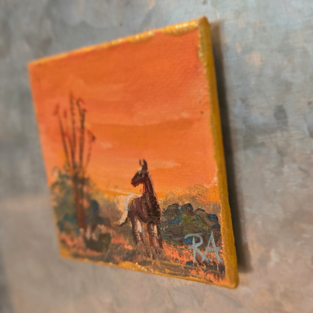 Ocatillo and Horse.  2.5x2.5 in Tiny Hand-painted Magnet.