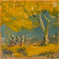Palo Verde and Prickly Pear.  2.5x2.5 in Tiny Hand-painted Magnet.