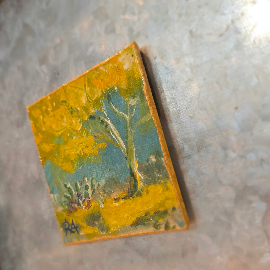 Palo Verde and Prickly Pear.  2.5x2.5 in Tiny Hand-painted Magnet.