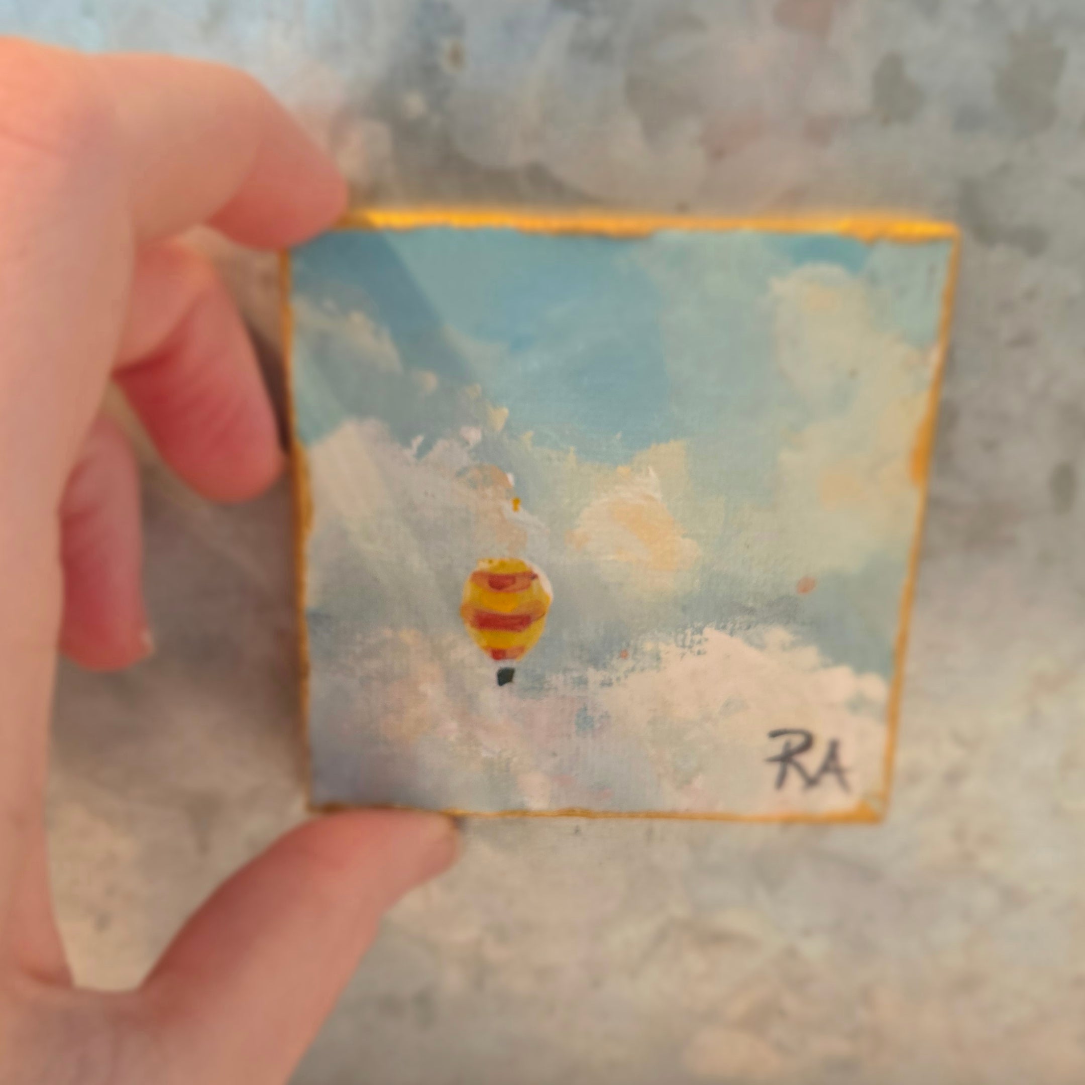 Balloon on the Wind.  2.5x2.5 in Tiny Hand-painted Magnet.